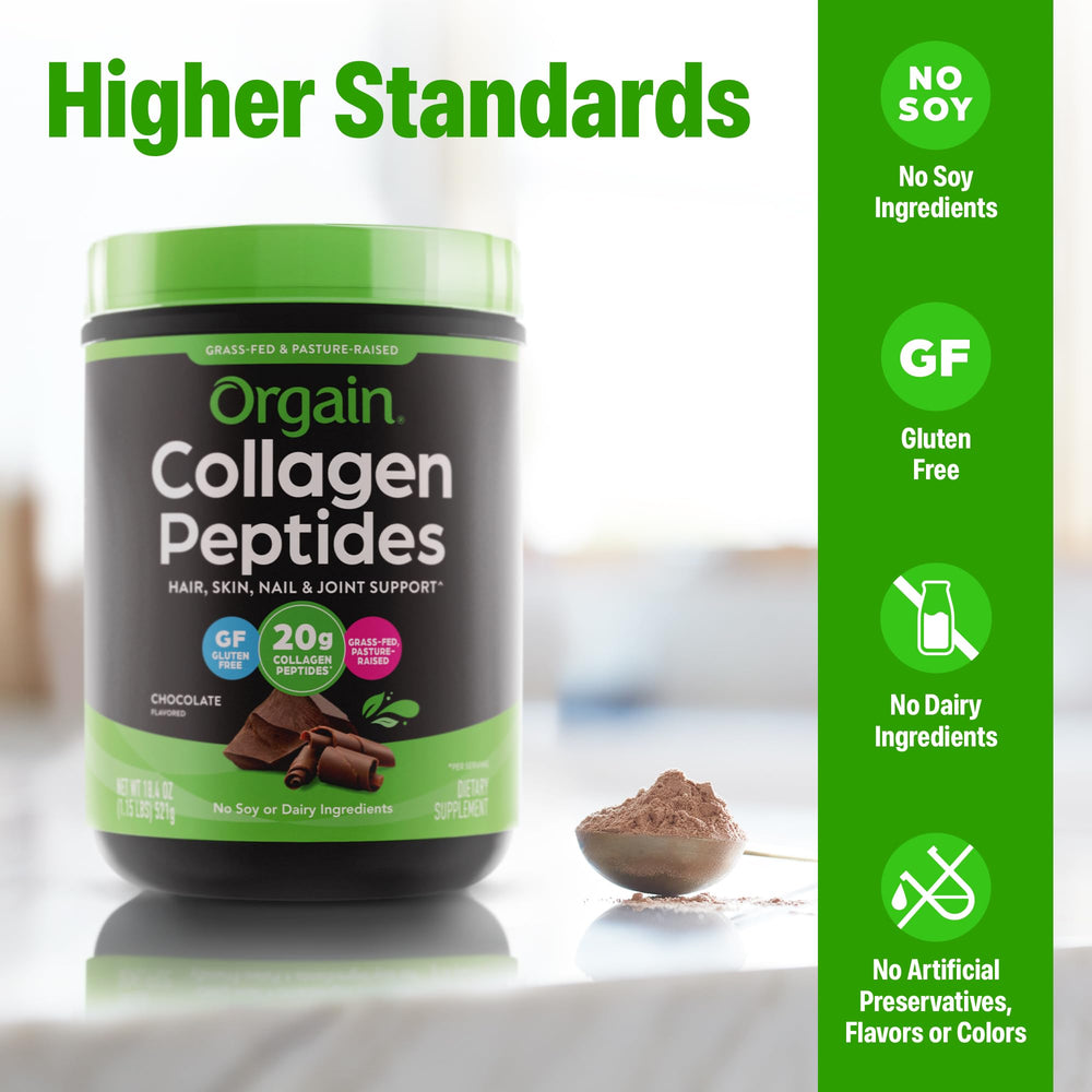 Orgain collagen peptides stirred into smoothie for convenient daily boost