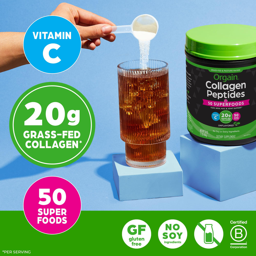 Orgain collagen powder in coffee for a smooth unflavored boost