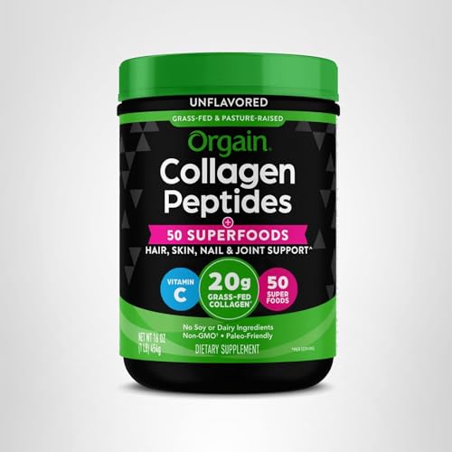 Orgain collagen powder packaging showing a 1 lb ready to mix format
