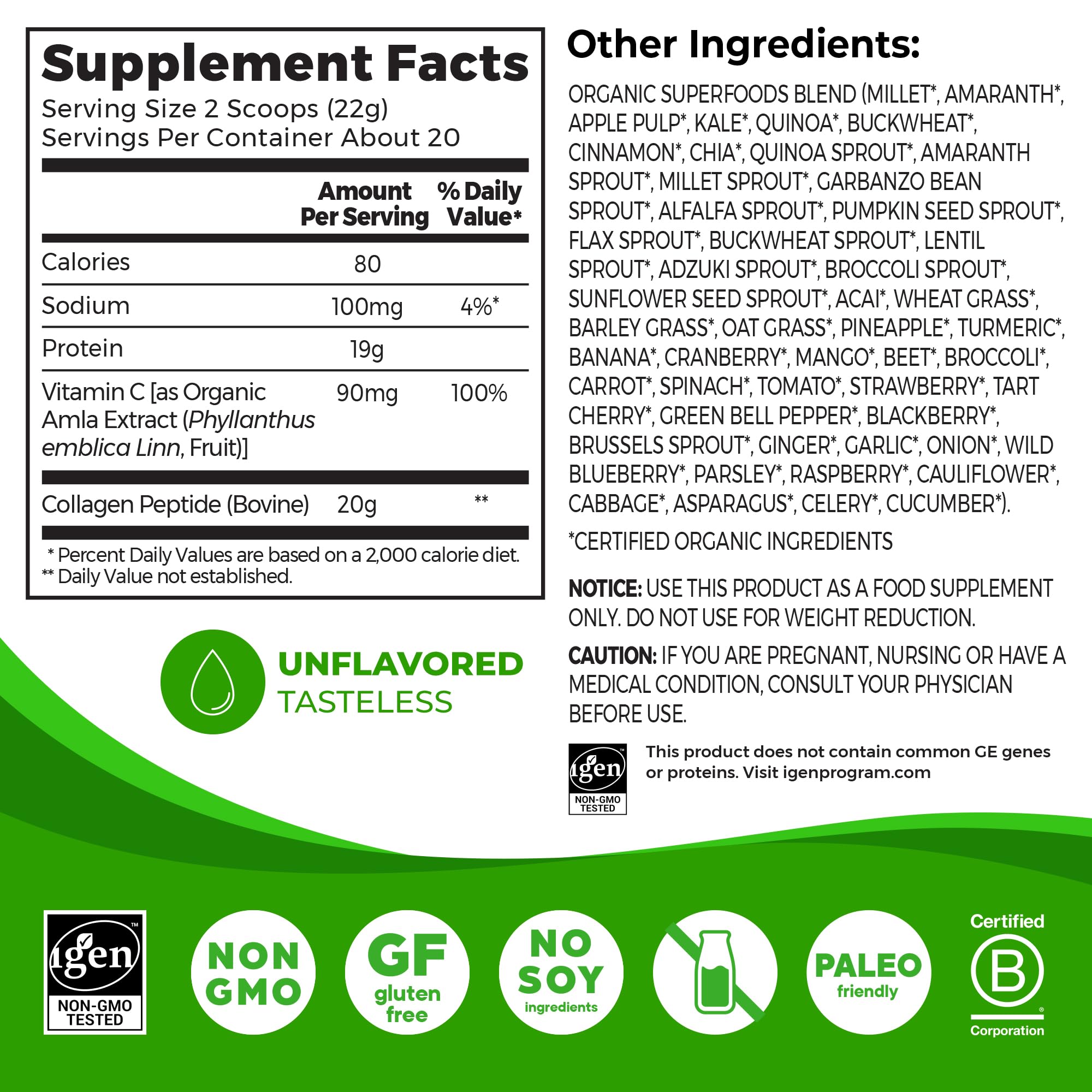 Orgain collagen powder scoop measuring a serving for easy daily use