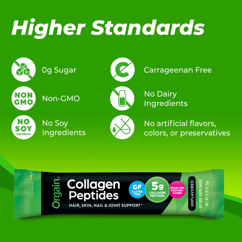 Orgain collagen blended into a smoothie for a quick boost.