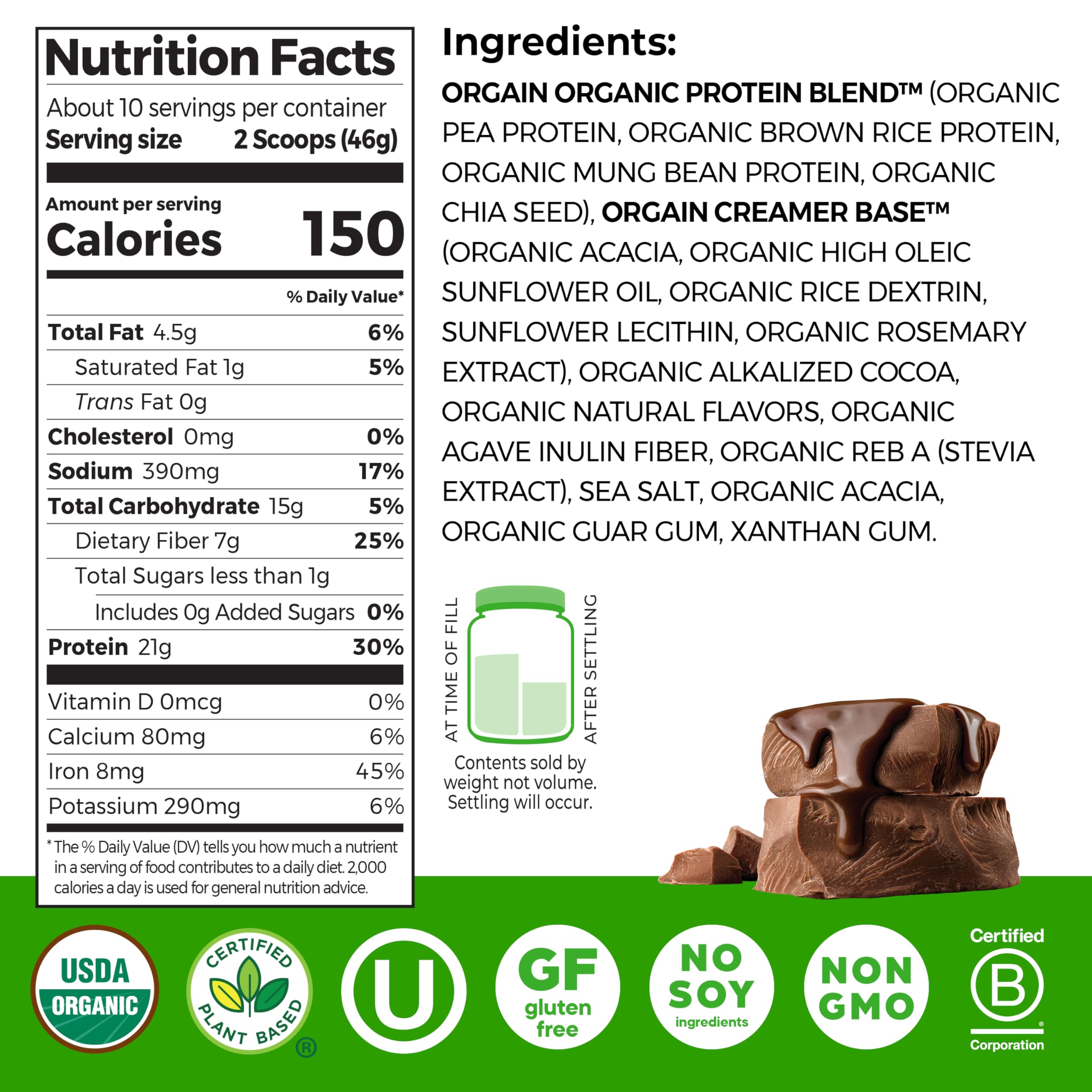 Orgain scoop with Creamy Chocolate Fudge powder for a quick protein boost