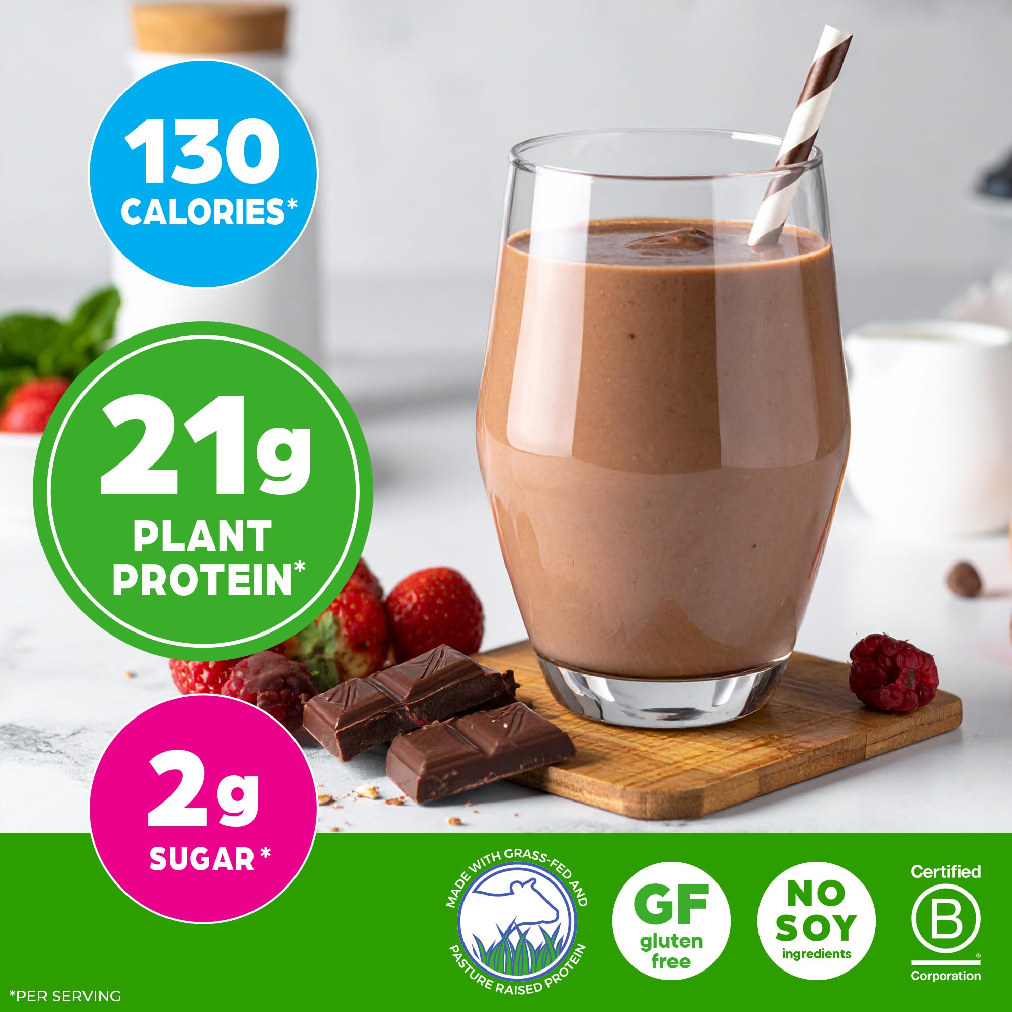 Orgain Creamy Chocolate Fudge tub inviting indulgence with low sugar.