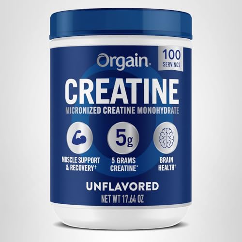 Orgain Creatine Monohydrate powder stirred into a glass of ice water