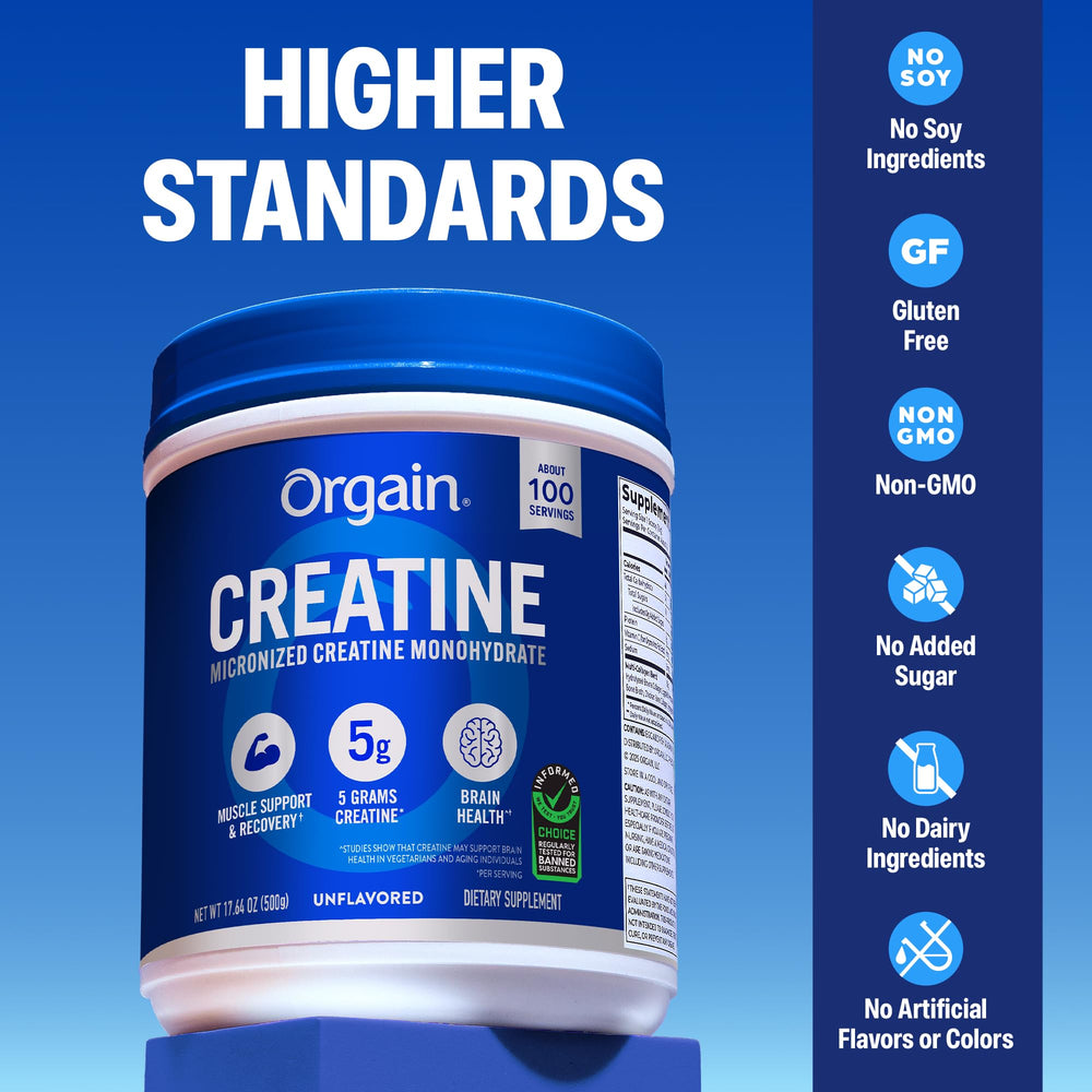Orgain Creatine Monohydrate powder poured into a shaker
