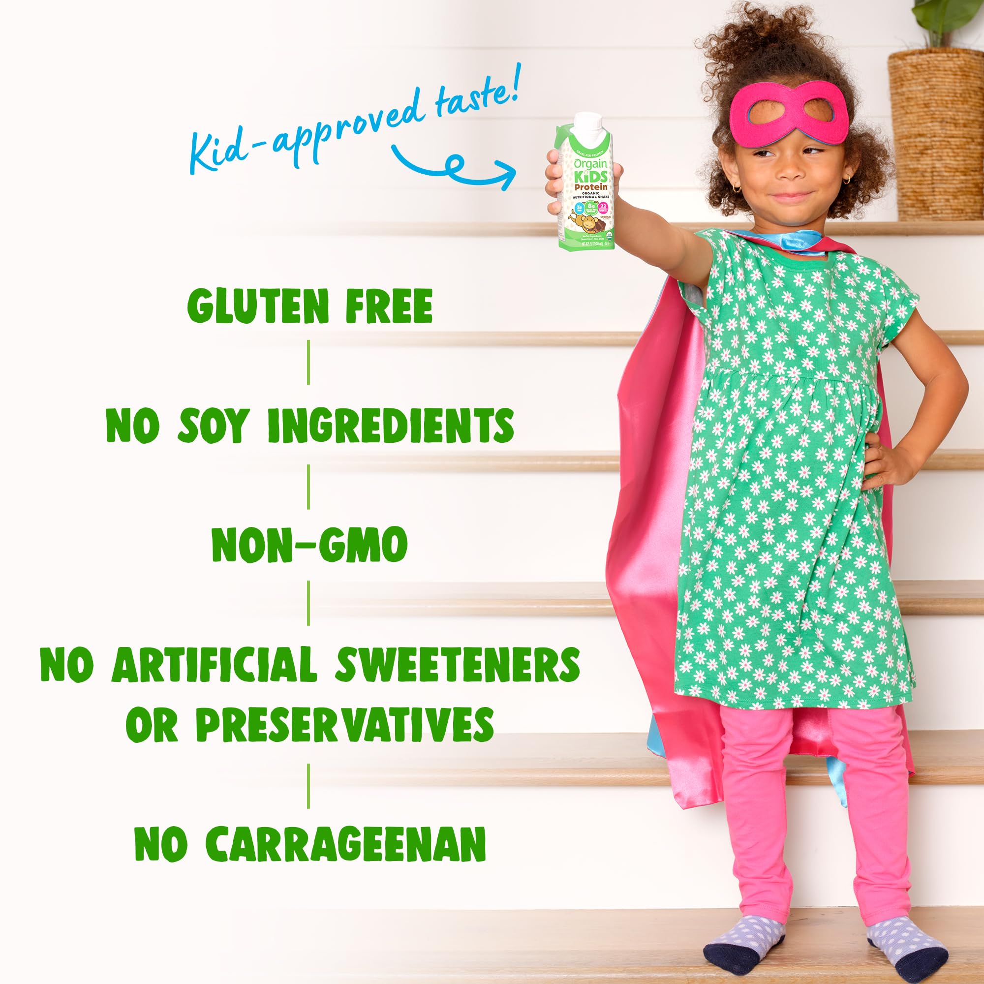 Orgain organic fruits and vegetables blend signals balanced nutrition on label.