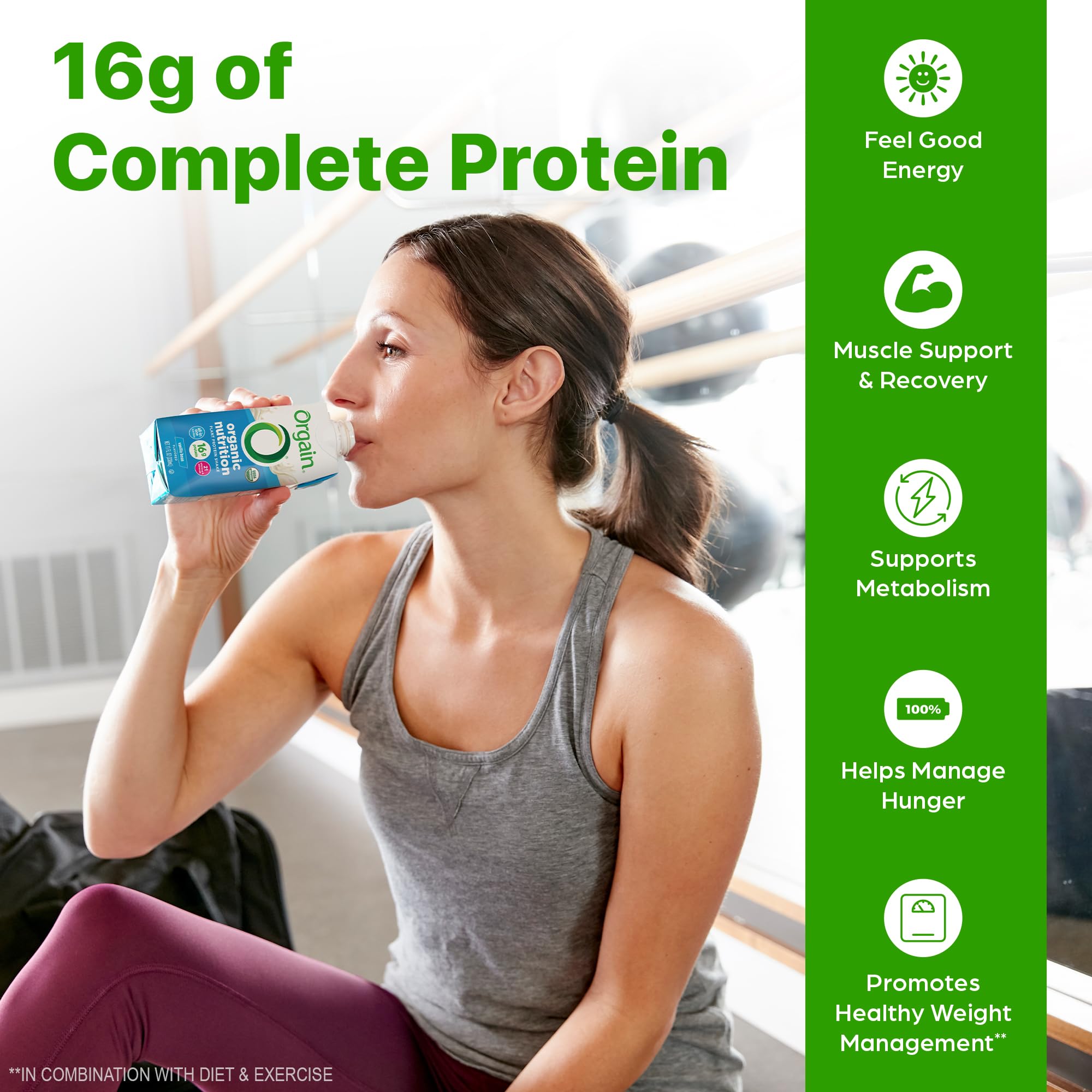 Orgain organic fruits and vegetables blend signals natural, wholesome ingredients.