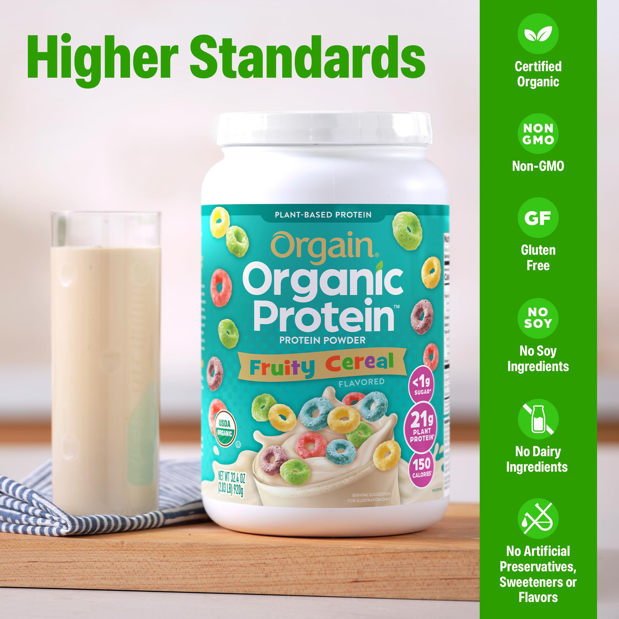 Orgain Fruity Cereal ingredients close-up with plant-based components
