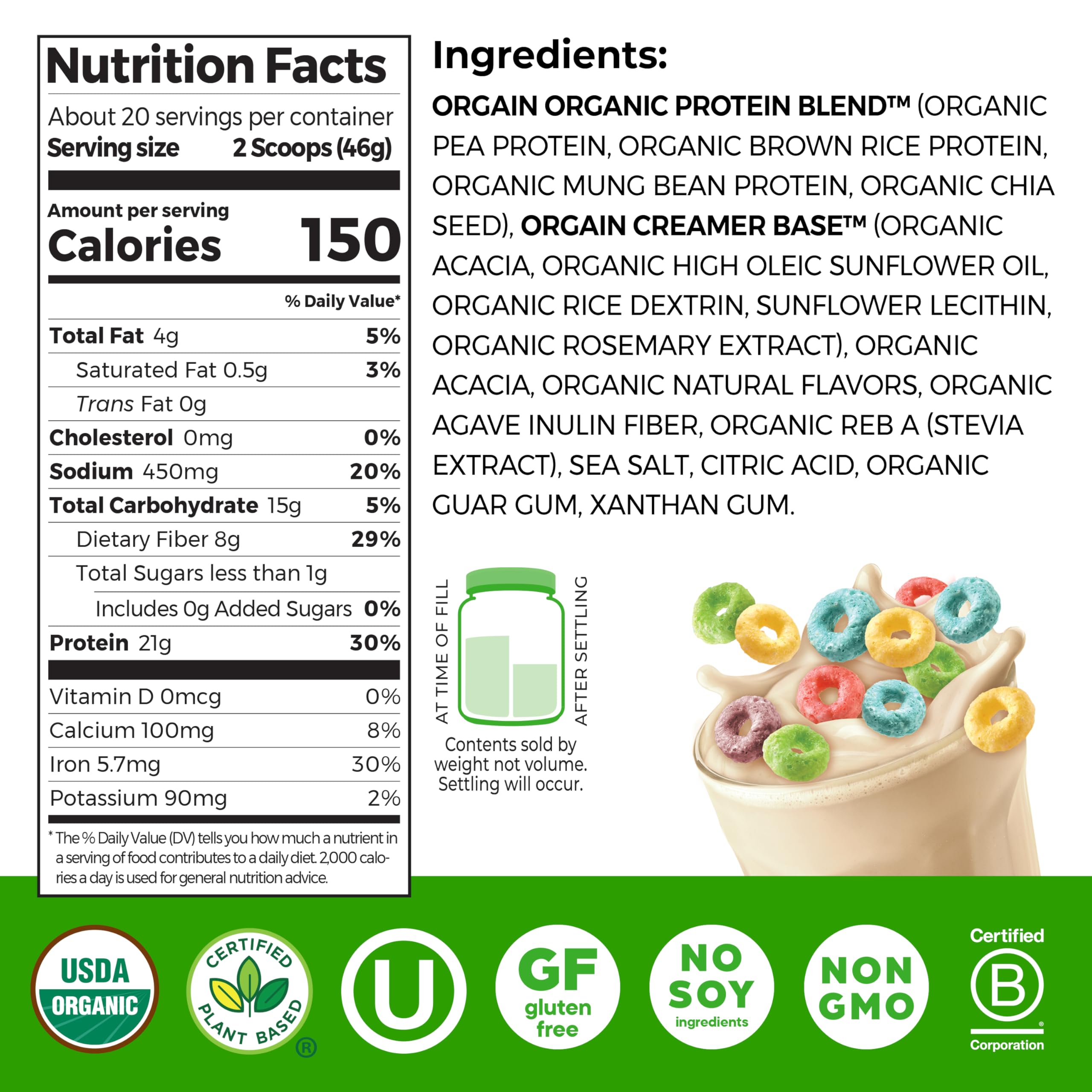 Orgain Fruity Cereal shake glass showcasing creamy, fruity flavor