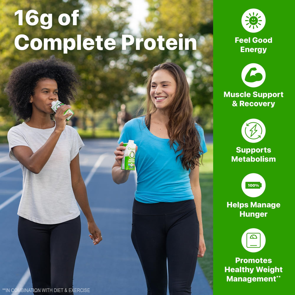 Orgain grass-fed protein milk bottle with organic label highlight.