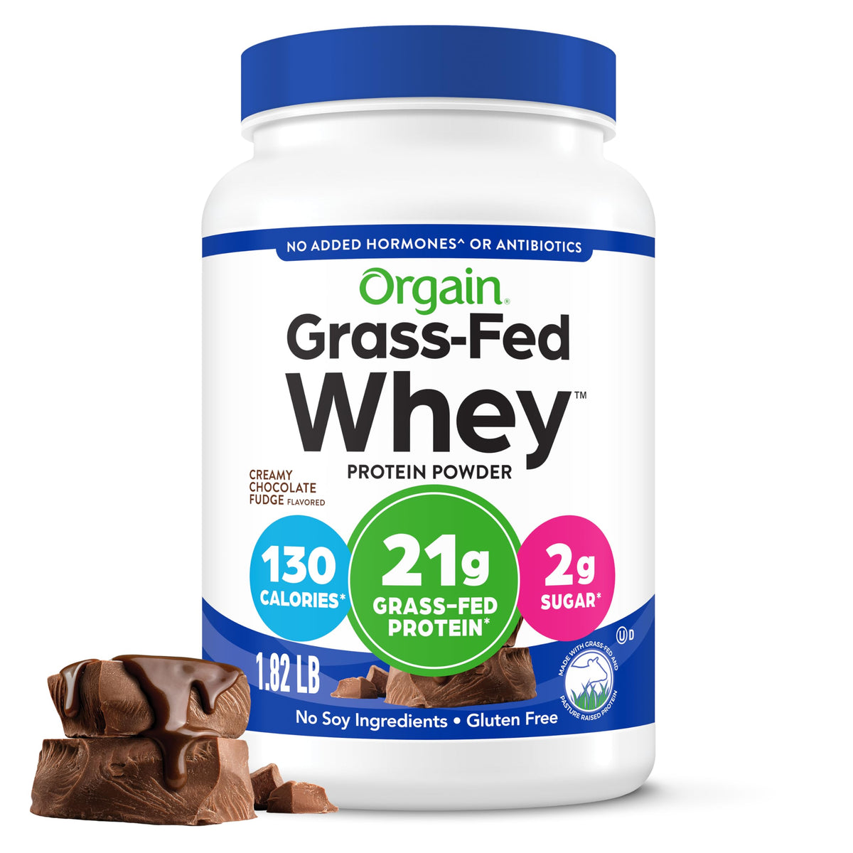 Orgain Grass-Fed Whey Bottle Pour showcasing a clean, on-the-go protein shake.