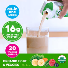 Orgain grass-fed whey protein close-up emphasizes natural, high-quality protein.
