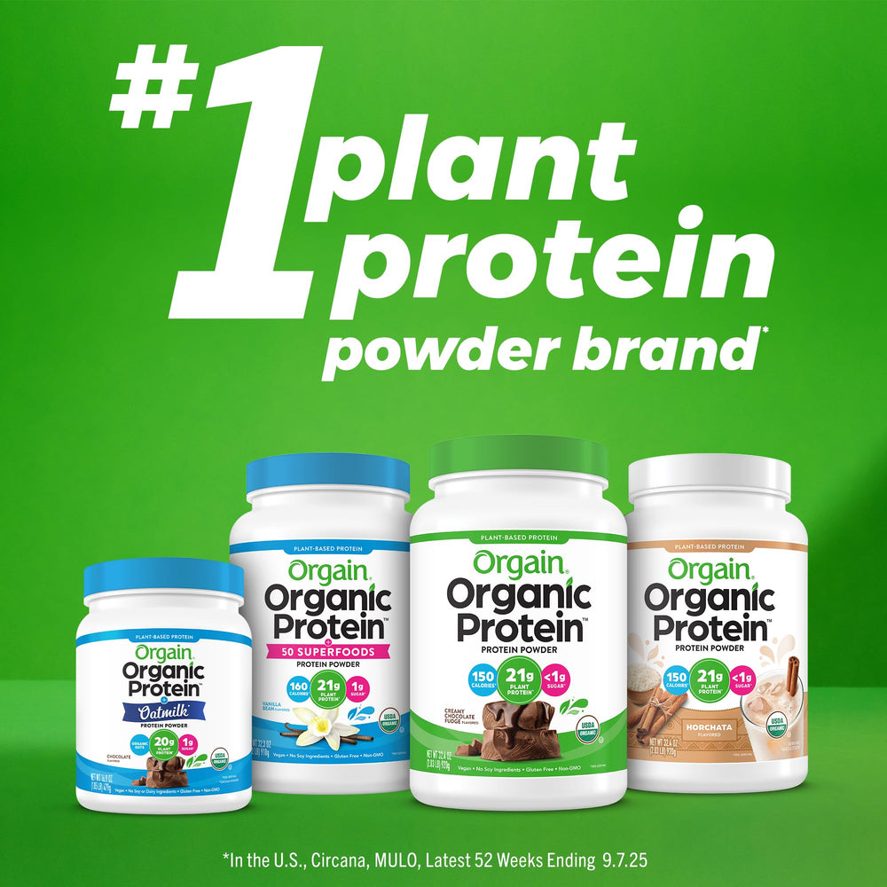 Orgain Horchata protein powder close-up texture shows smooth mixability.