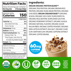 Orgain iced-coffee powder scoop ready for quick shakes.