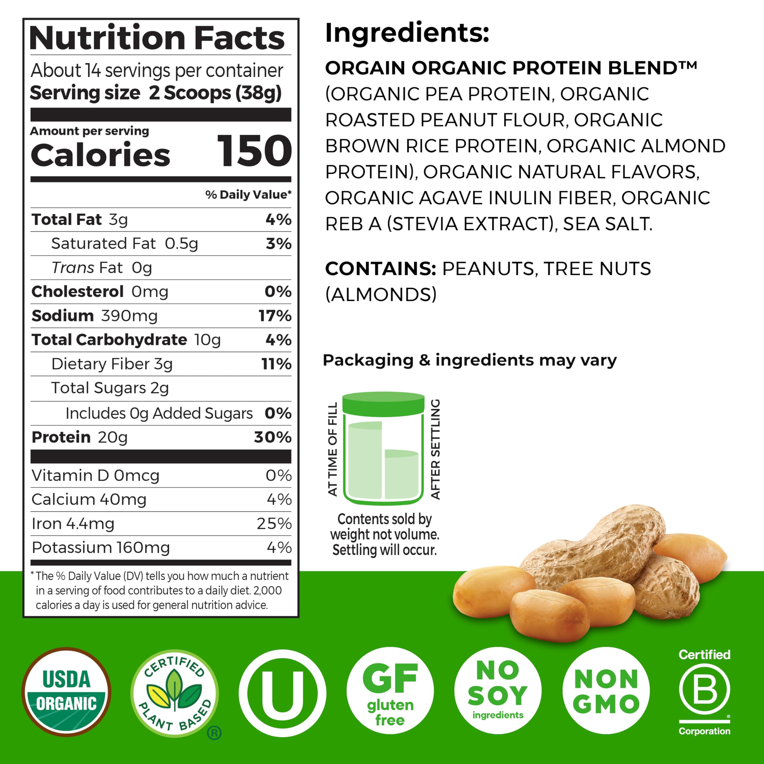 Dry mix bag of Orgain Justin's Nut Butter Protein Powder ready for smoothies
