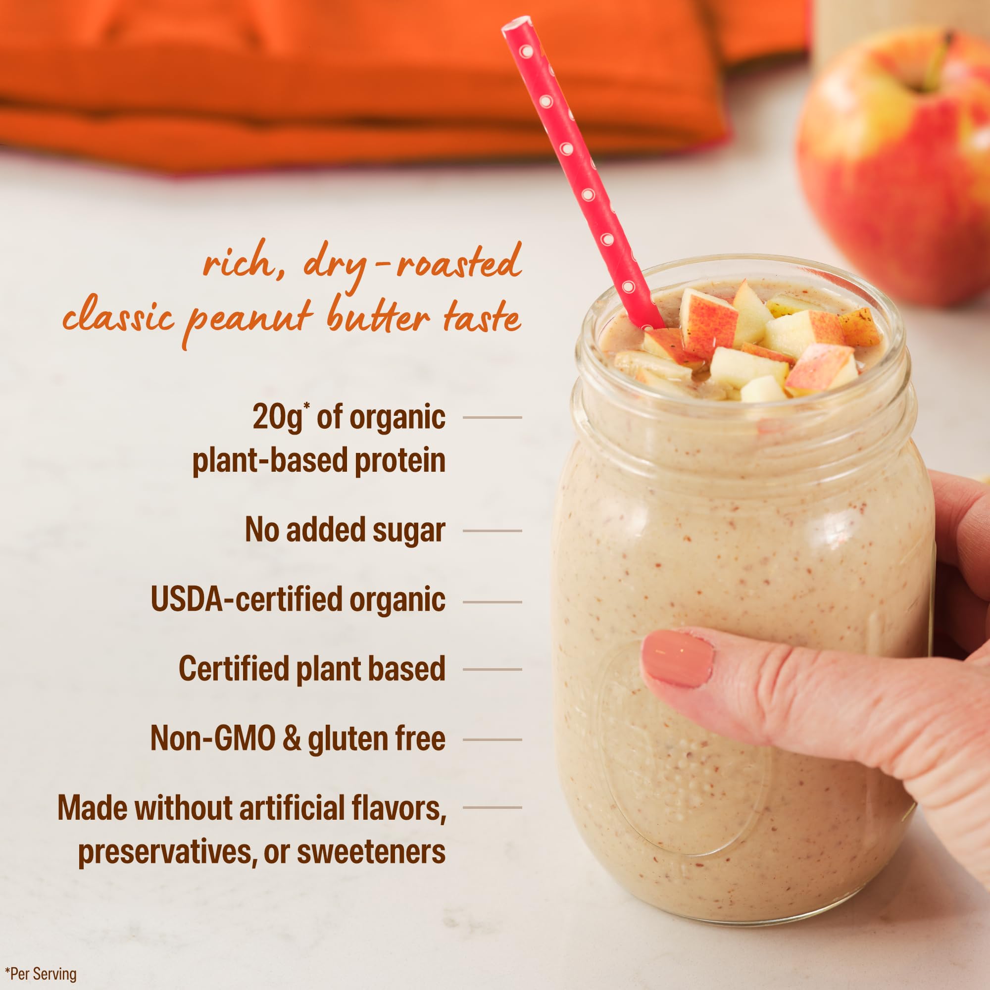 Ingredients panel on Orgain Justin's Nut Butter Protein Powder