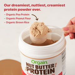 Orgain X Justin's jar with spoon, ideal for smoothie bowls.