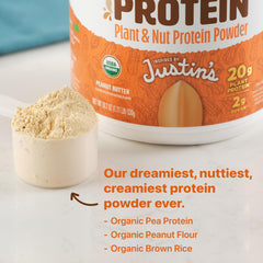 Smoothie glass featuring Orgain Justin's Nut Butter Protein Powder