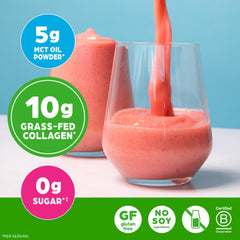 Orgain vanilla keto collagen powder stirred into coffee for a smooth boost.