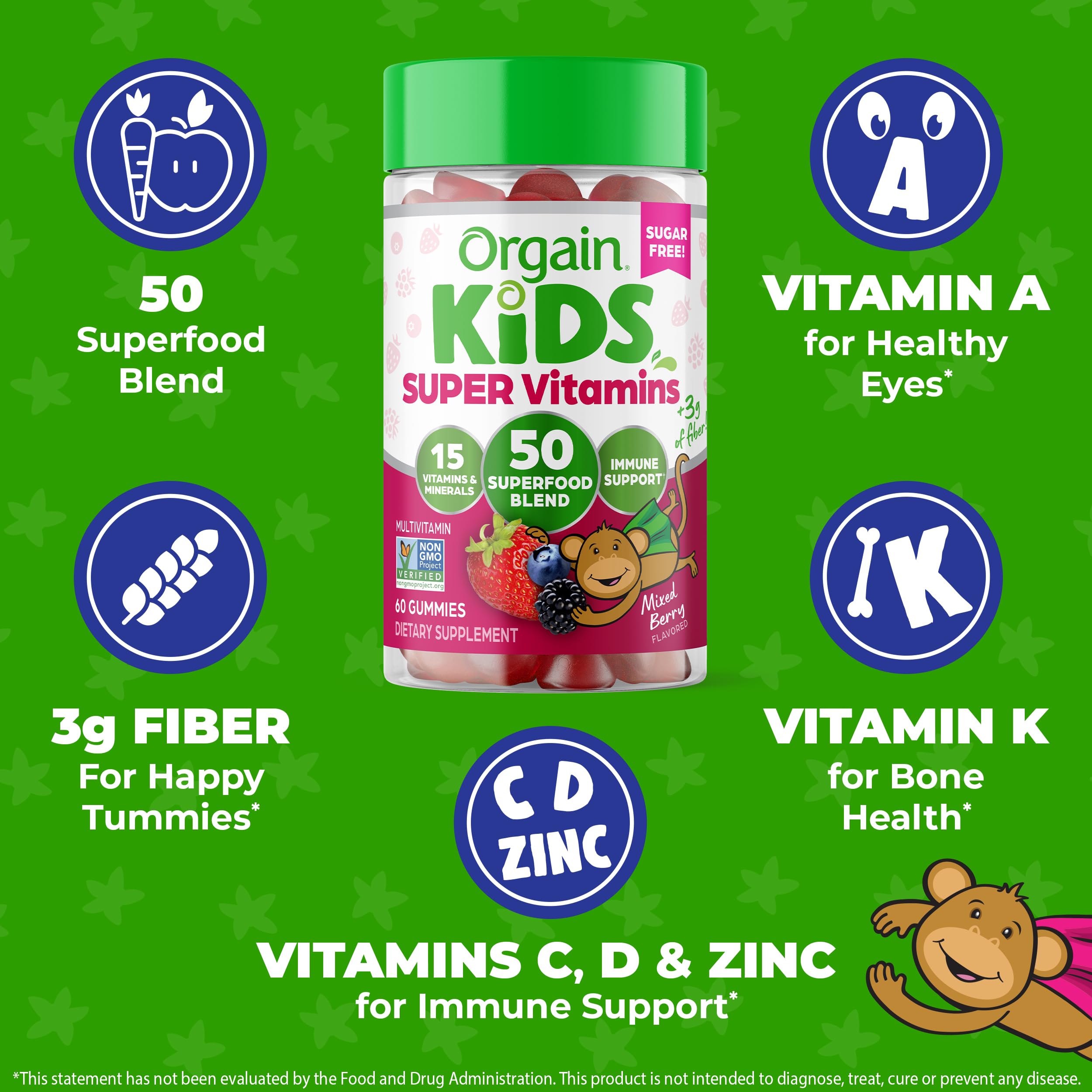 Orgain Kids Bottle with 60 gummies ready for 30-day supply.