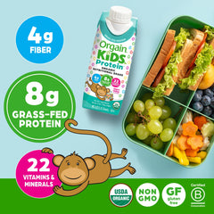 Orgain Fruity Cereal Shake ingredients panel shows organic, clean components.