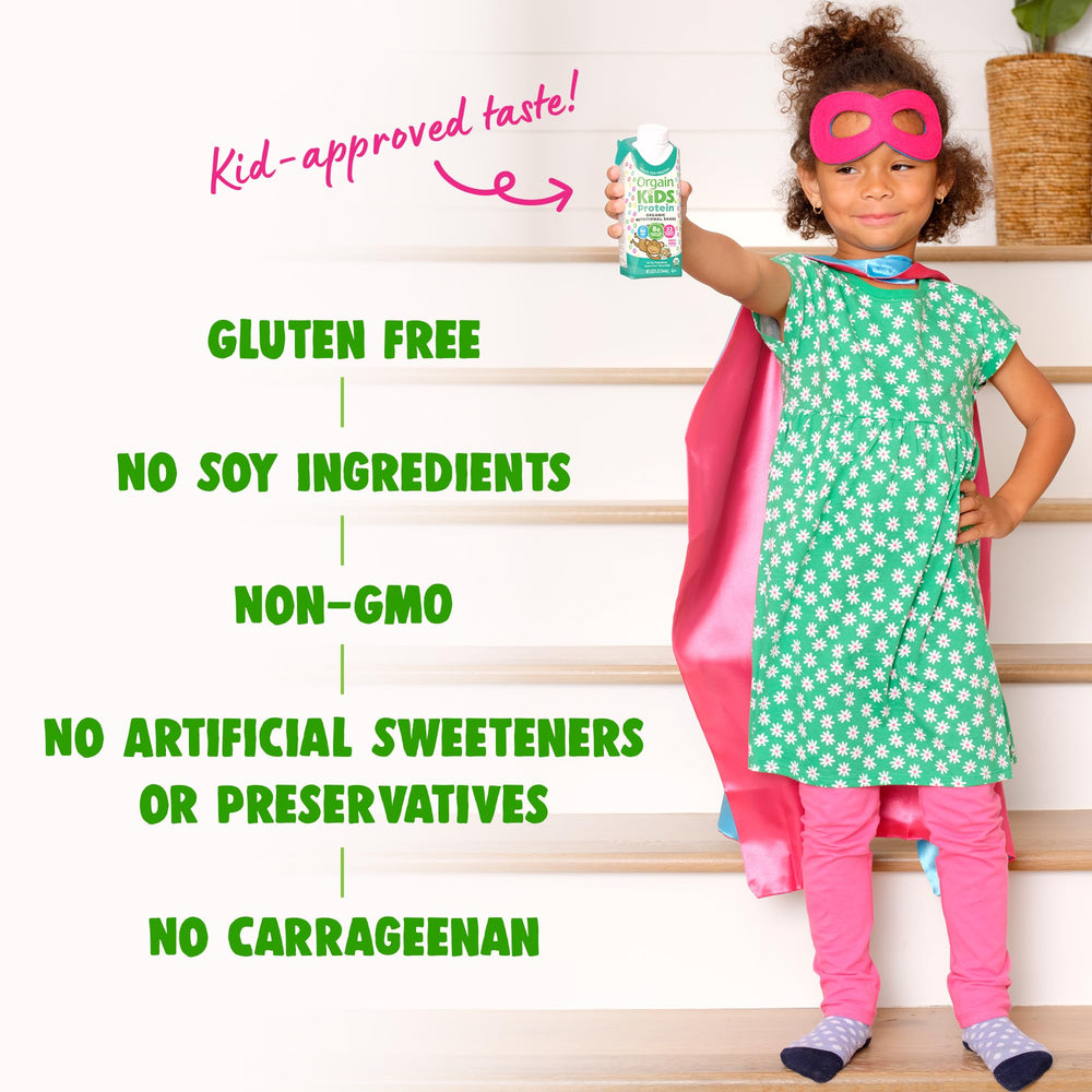 Orgain Kids Fruity Cereal Shake on-the-go bottle in backpack.