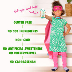 Orgain Kids Fruity Cereal Shake on-the-go bottle in backpack.