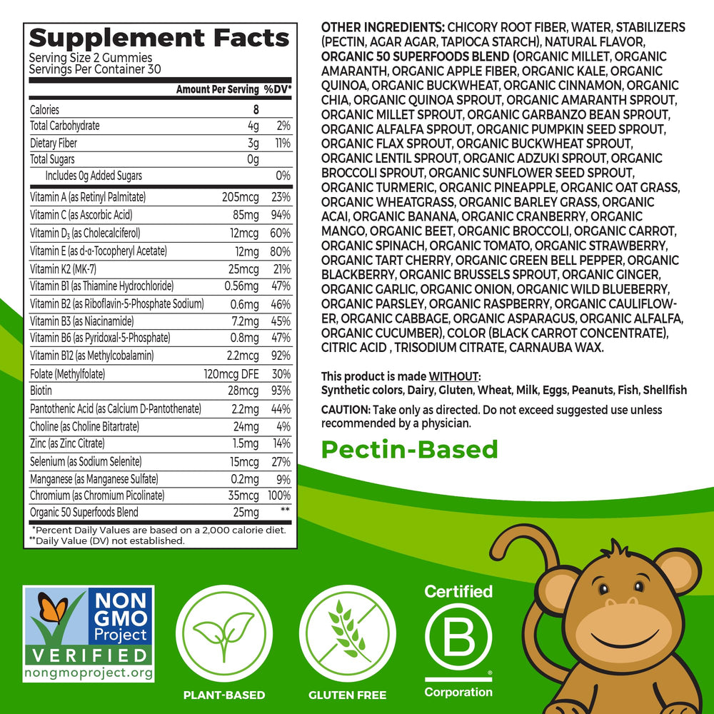 Orgain Kids Mixed Berry Gummies closeup highlighting fruity flavor and chewy texture.