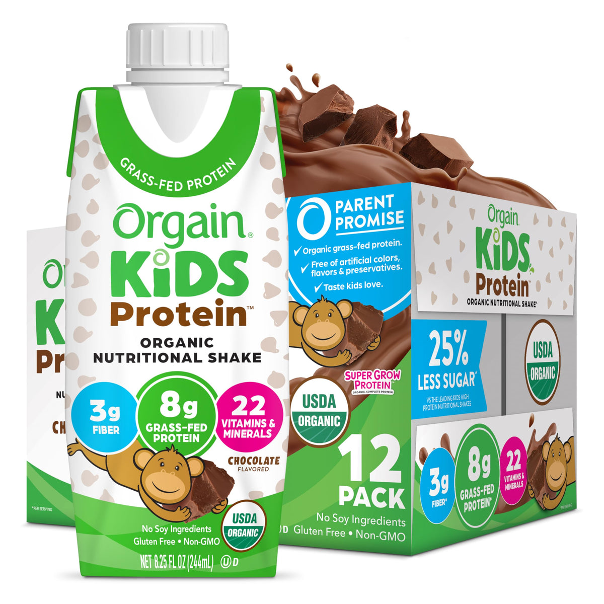 Orgain Kids Nutritional Shake chocolate bottle ready for on-the-go meals.