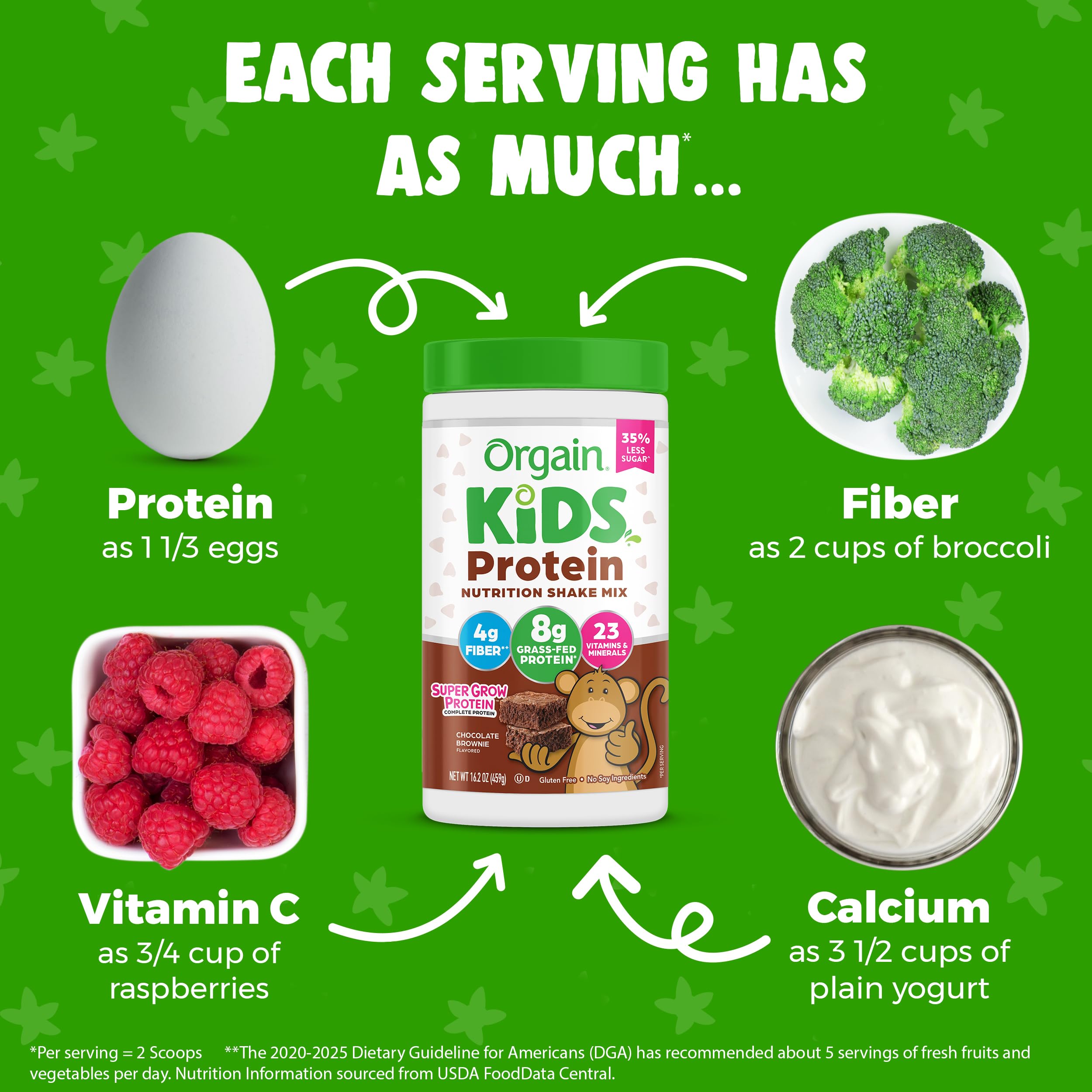 Orgain Kids Protein Powder Chocolate Brownie bottle pour capturing smooth pour