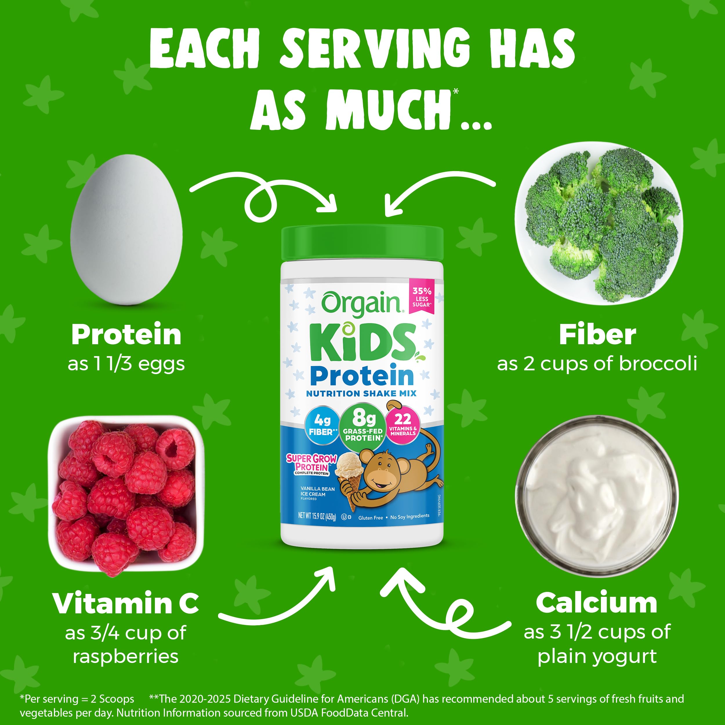 Glass of Orgain Kids Vanilla shake showing creamy texture and kid-friendly nutrition.