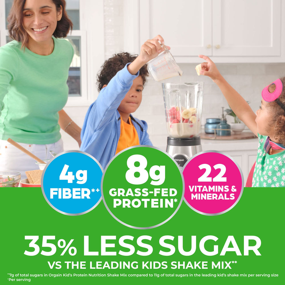 Nutrition-packed Orgain Kids Shake featuring 8g protein and vitamins.