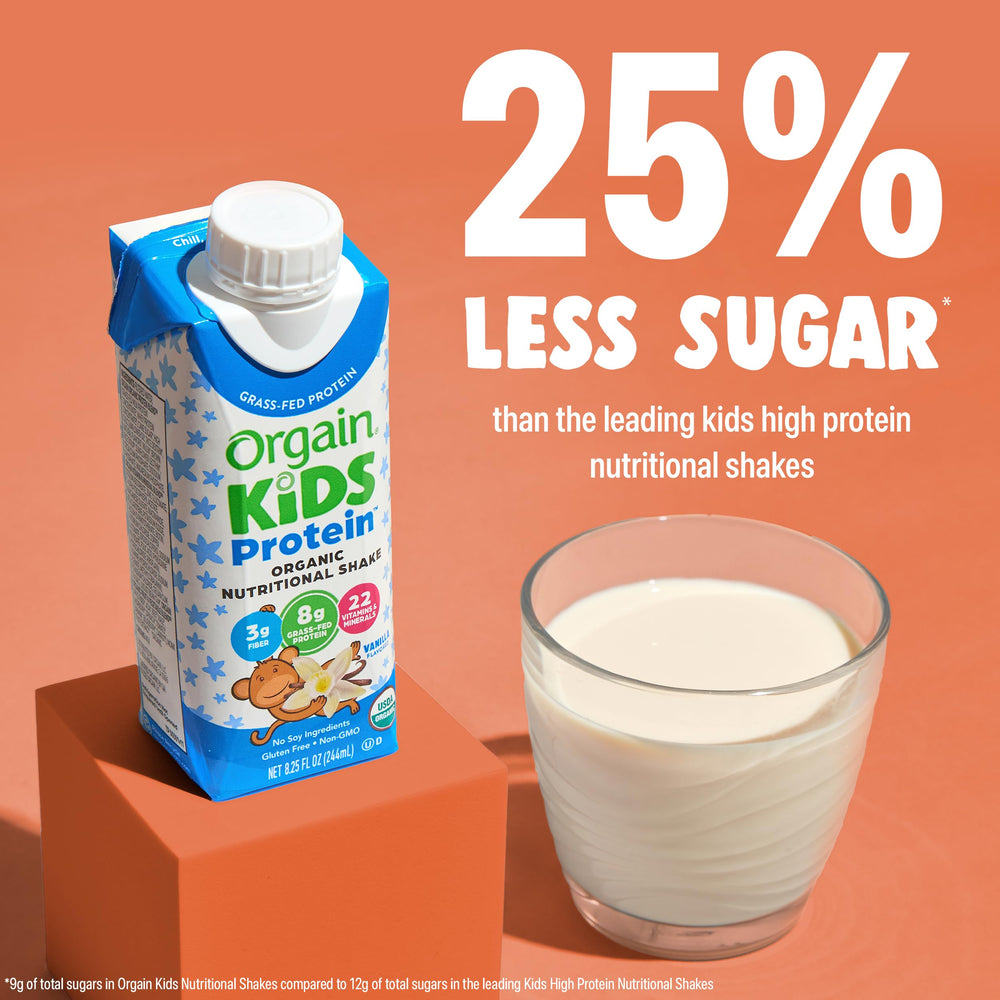 Orgain Kids Protein Strawberry fruit and veggie blend shot.