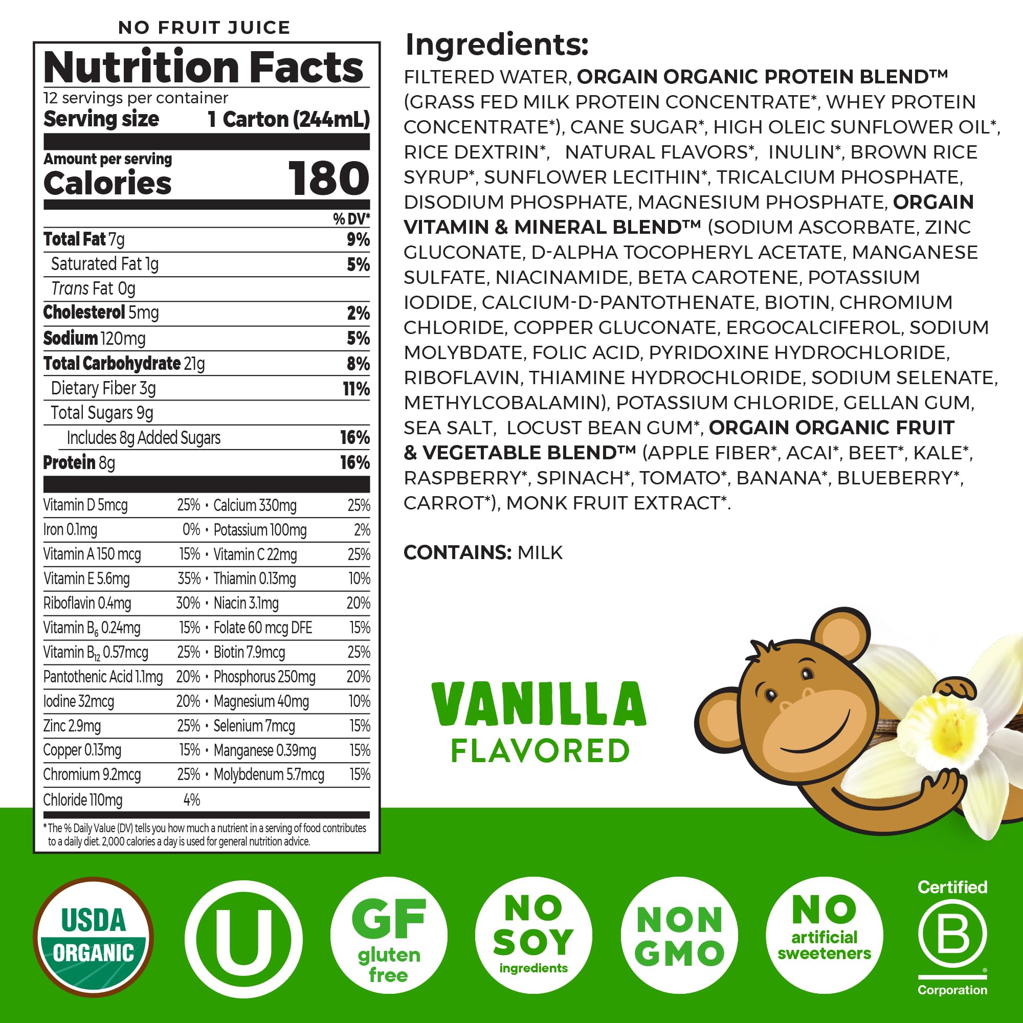Pouring Orgain Kids Vanilla Shake for easy, on-the-go nutrition.