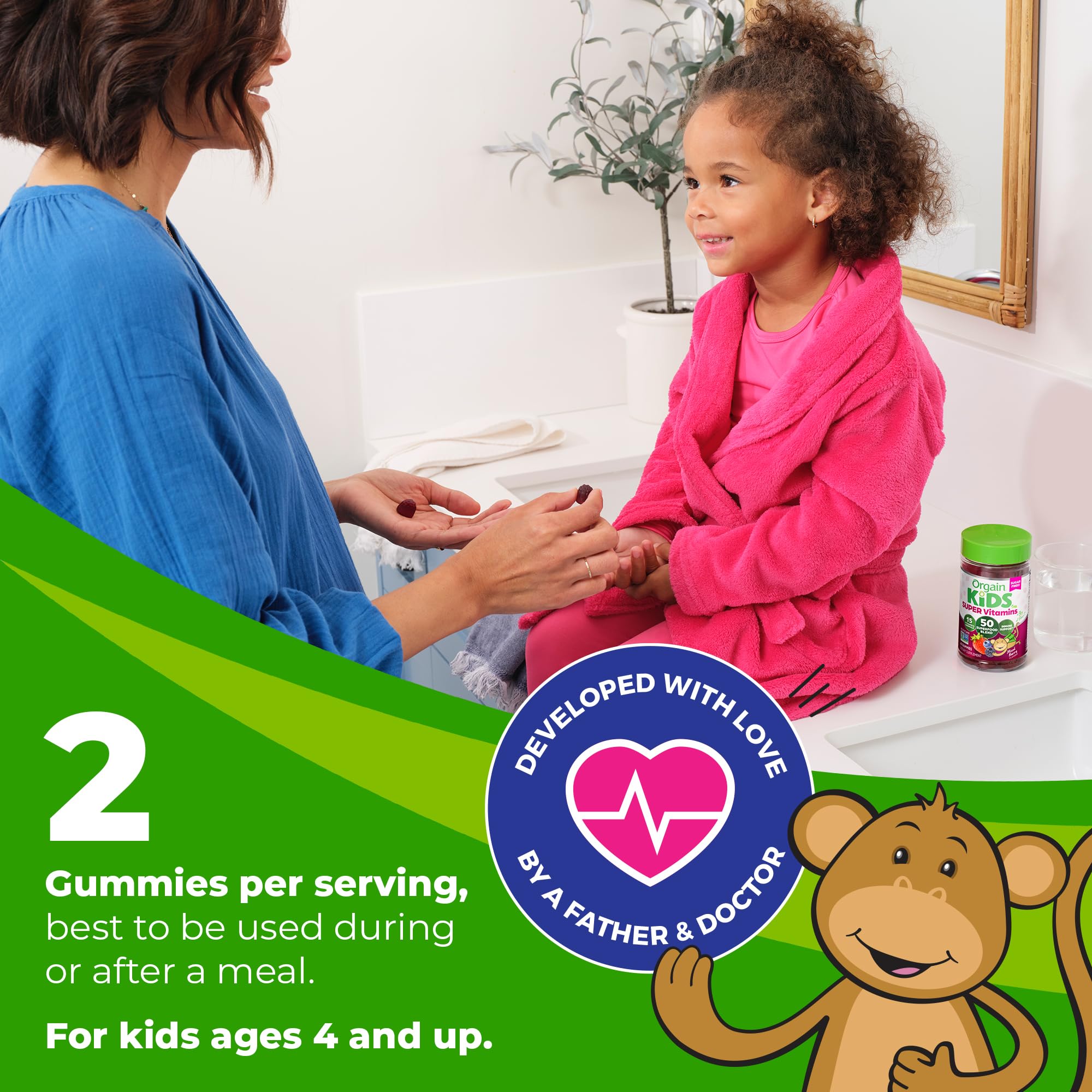 Orgain Kids Vegan plant-based formulation visual showing natural ingredients.