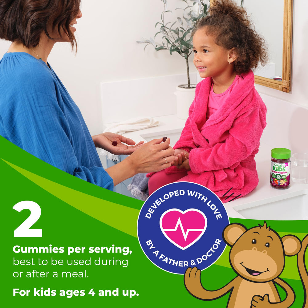 Orgain Kids Vegan plant-based formulation visual showing natural ingredients.