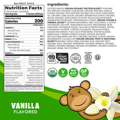 Orgain Kids vanilla shake nutrition label shows essential vitamins and minerals