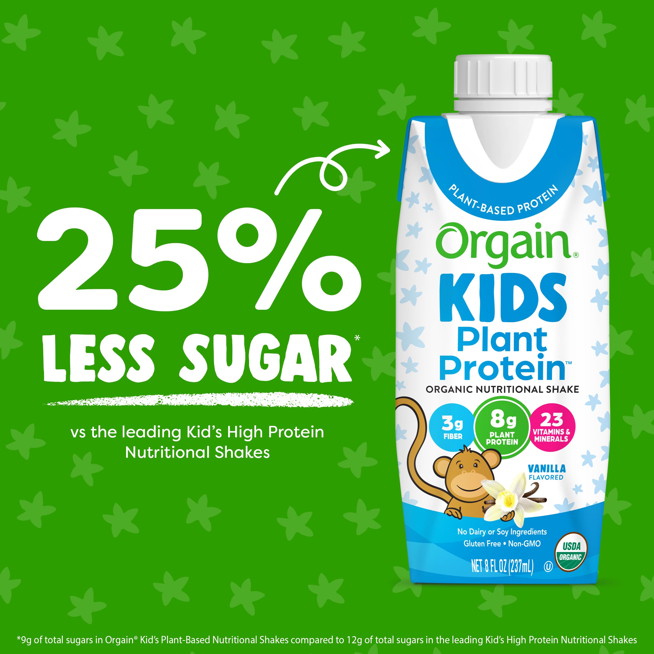 Pouring Orgain Kids vanilla shake into a cup for a quick snack