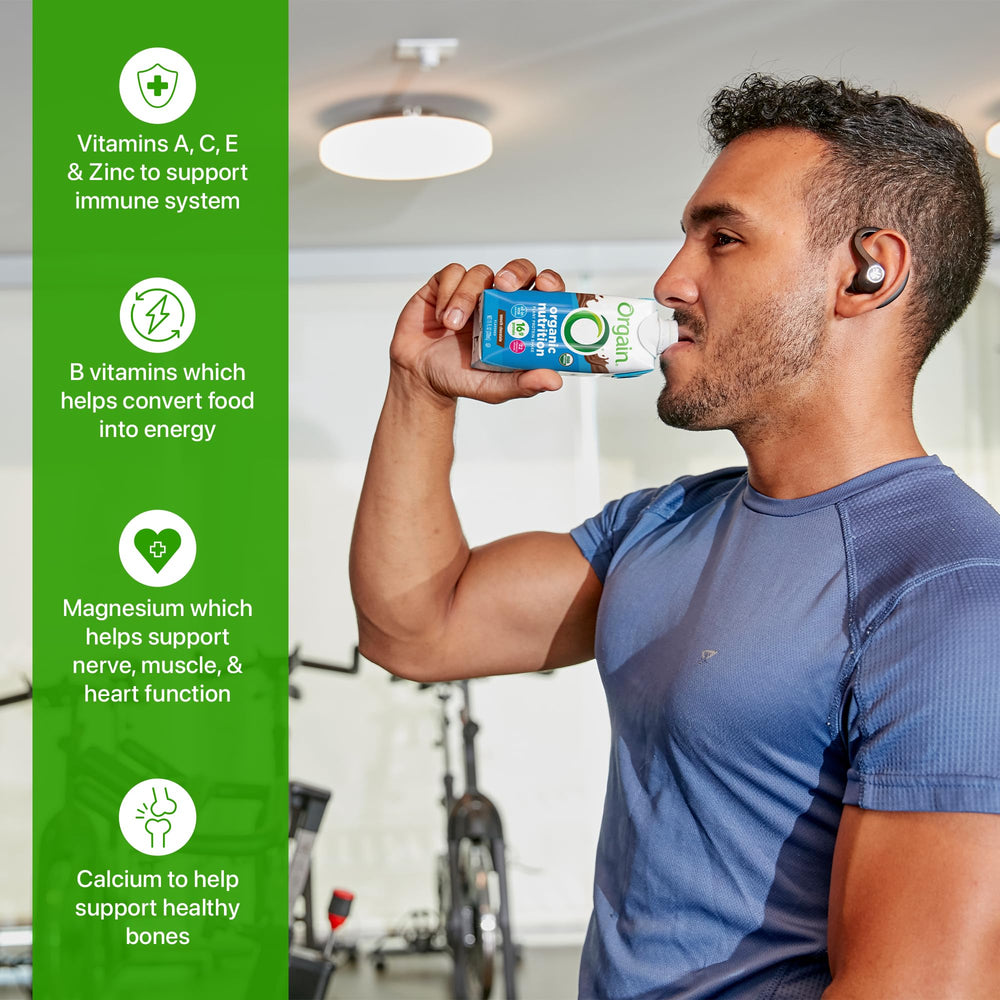 Orgain on-the-go bottle with straw demonstrates convenient nutrition for busy days.