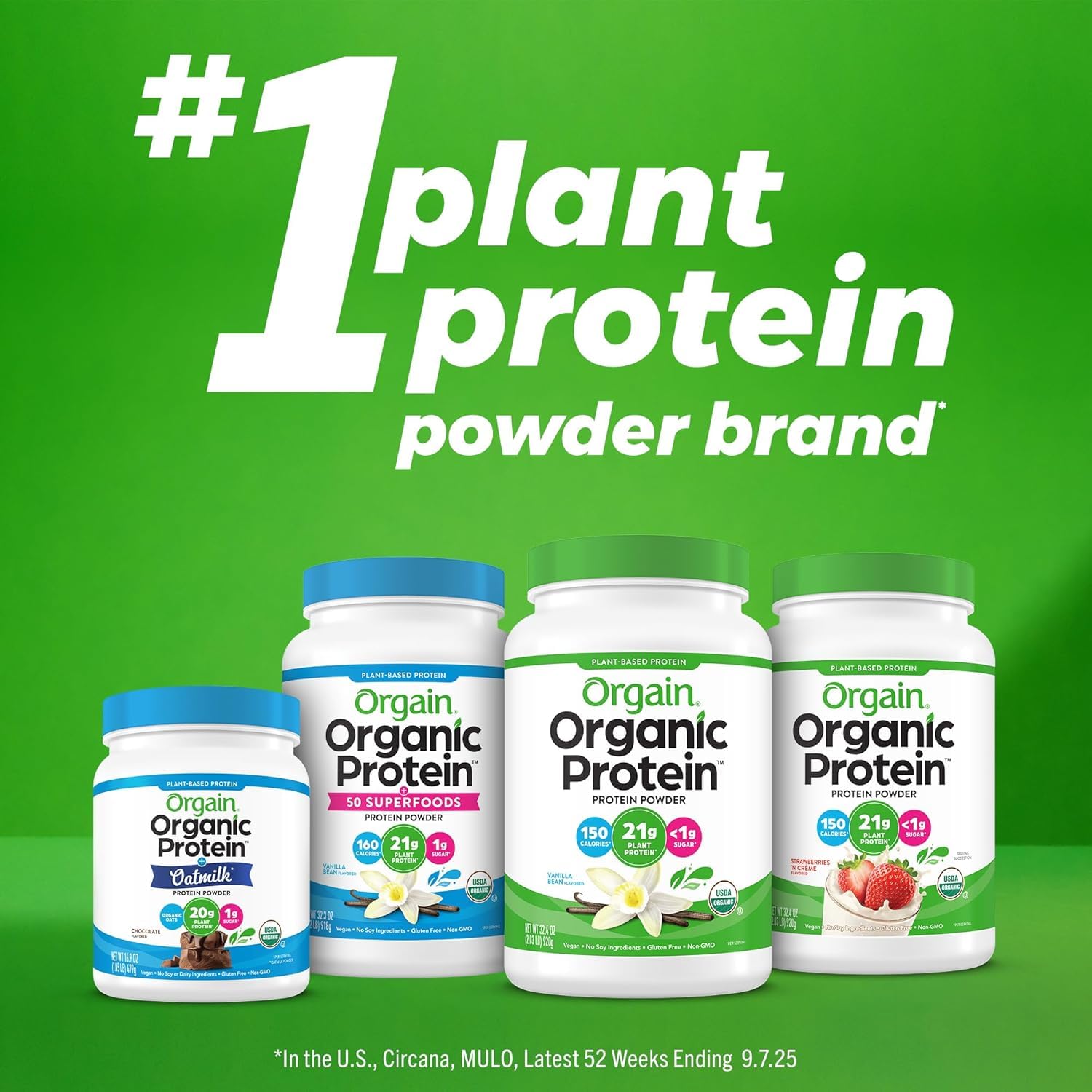Orgain packaging emphasizes USDA Organic, gluten-free, and soy-free features