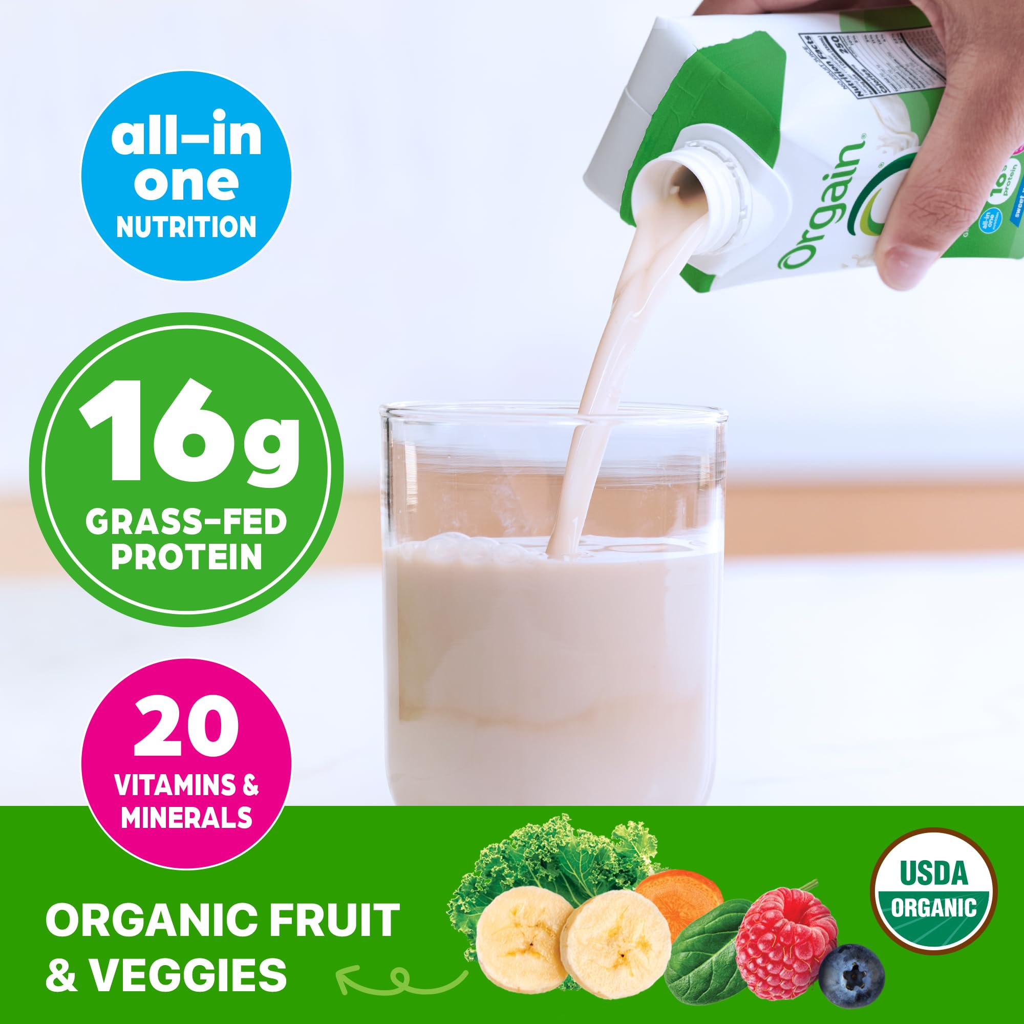 Orgain organic fruits-veggies blend closeup signals natural ingredients