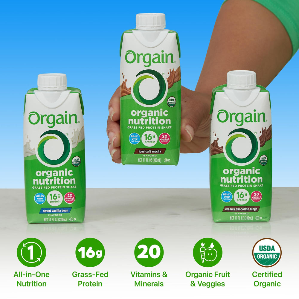 Orgain Organic Nutritional Shake mocha cup with coffee notes for a quick pick-me-up.