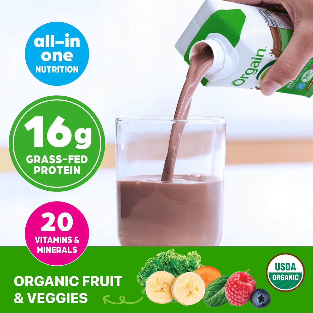 Orgain Organic Nutritional Shake nutrition facts panel, displaying protein and minerals