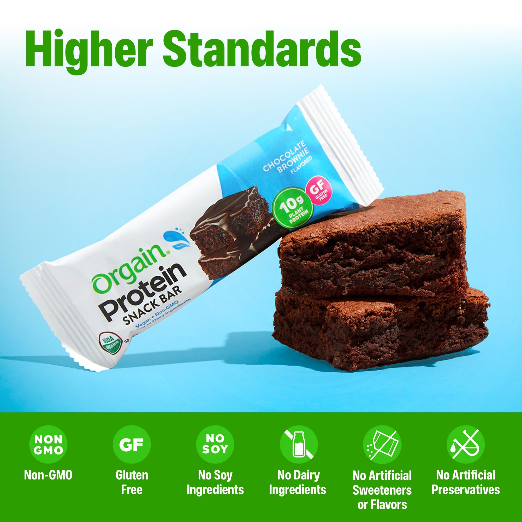 Orgain Organic Protein Bars ingredients label with clean, gluten-free, non-GMO formula.