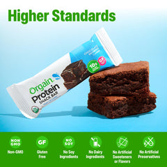Orgain Organic Protein Bars ingredients label with clean, gluten-free, non-GMO formula.