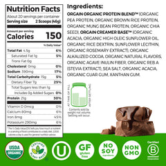 Orgain ingredients close-up showing peas, brown rice and chia for balanced nutrition