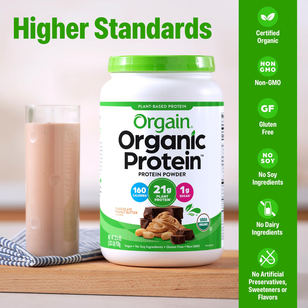 Orgain protein powder bag ready to blend into smoothies.