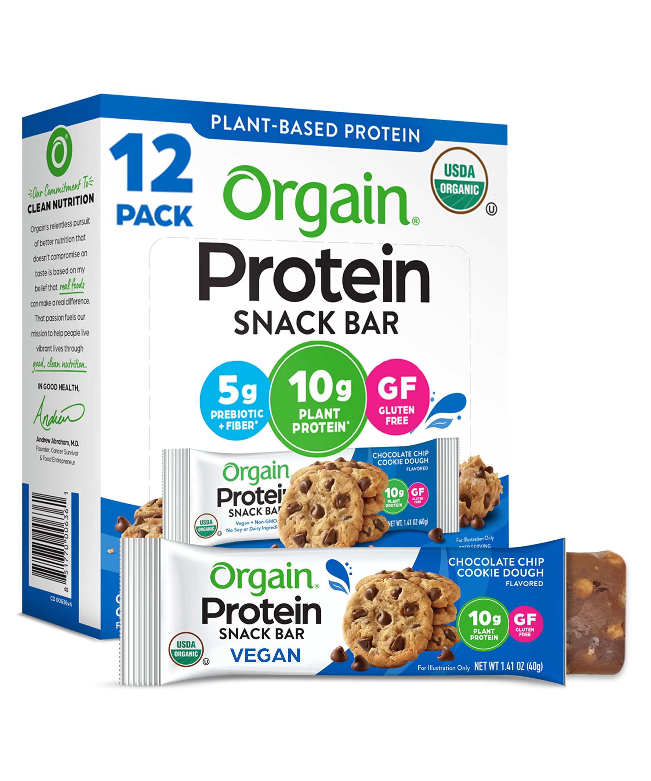 Orgain protein bars Chocolate Chip Cookie Dough, high protein snack in a compact on-the-go format