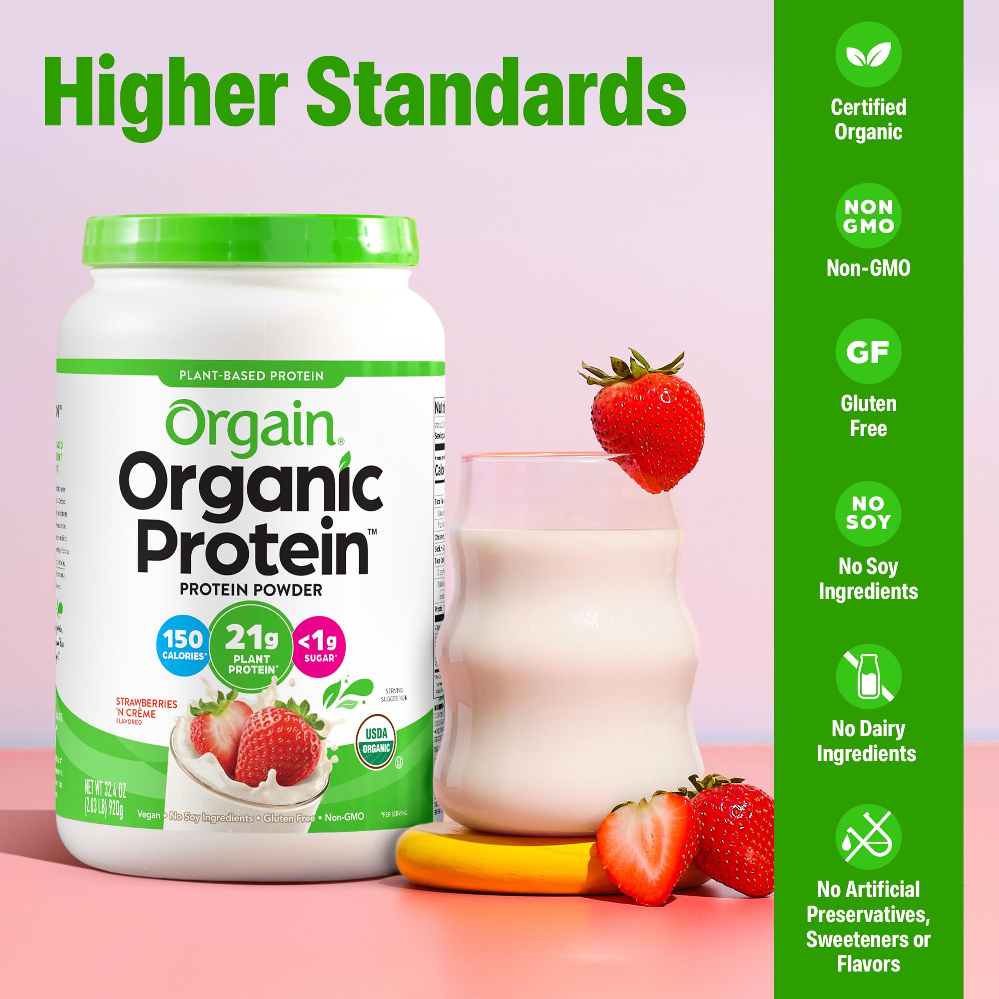 Orgain measuring scoop with protein powder ready to mix