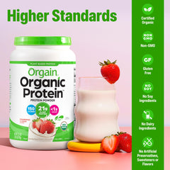 Orgain measuring scoop with protein powder ready to mix
